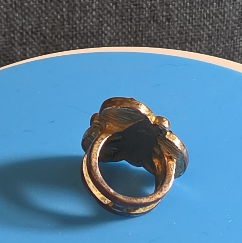 Red Gemstone Cluster Ring Gold Tone Statement Size 8.5