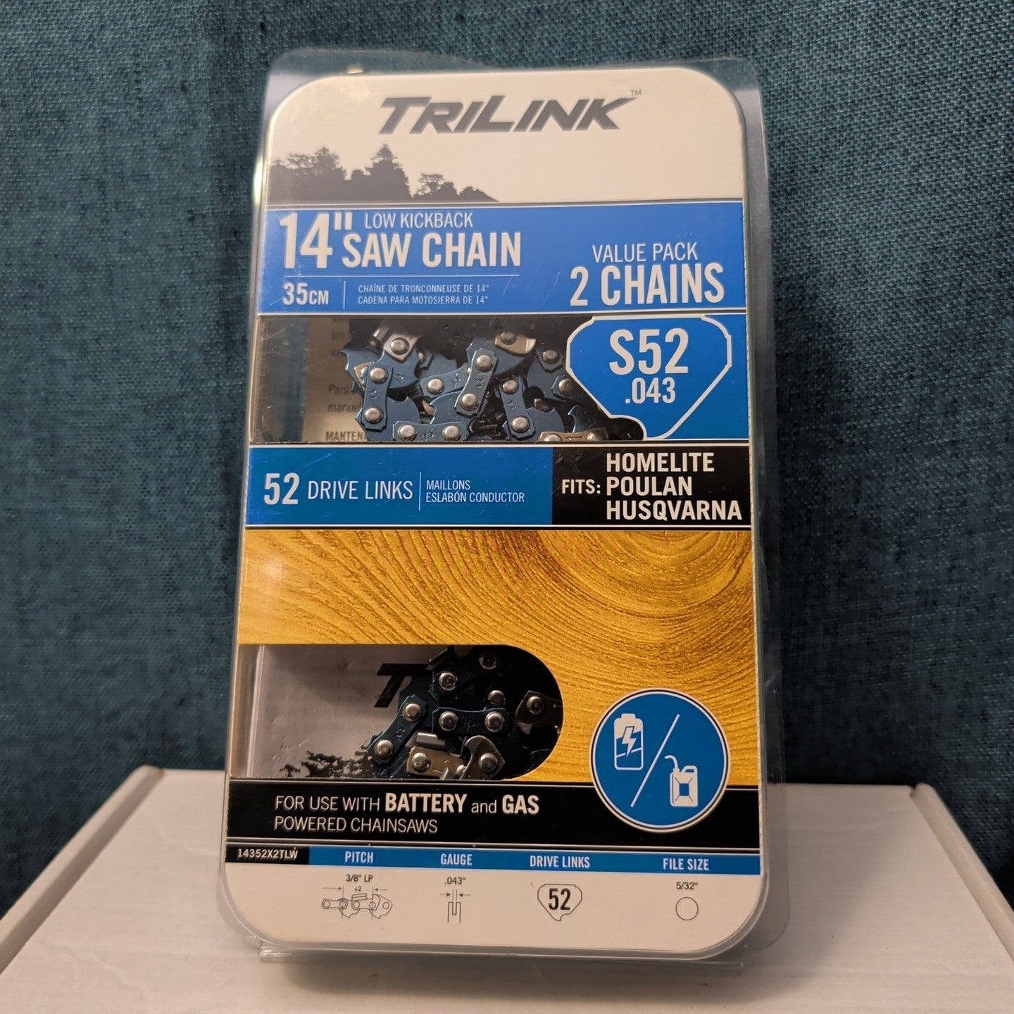 TriLink 14 Inch Chainsaw Chain 2 Pack S52 .043 52 Drive Links Husqvarna Poulan
