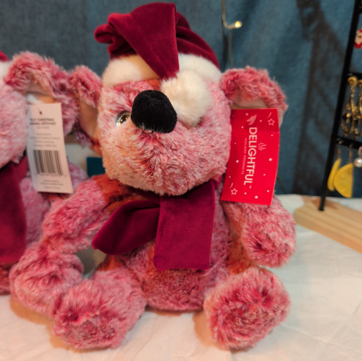 Delightful Holiday Christmas Teddy Bear Plush Lot 3 Pink Brown