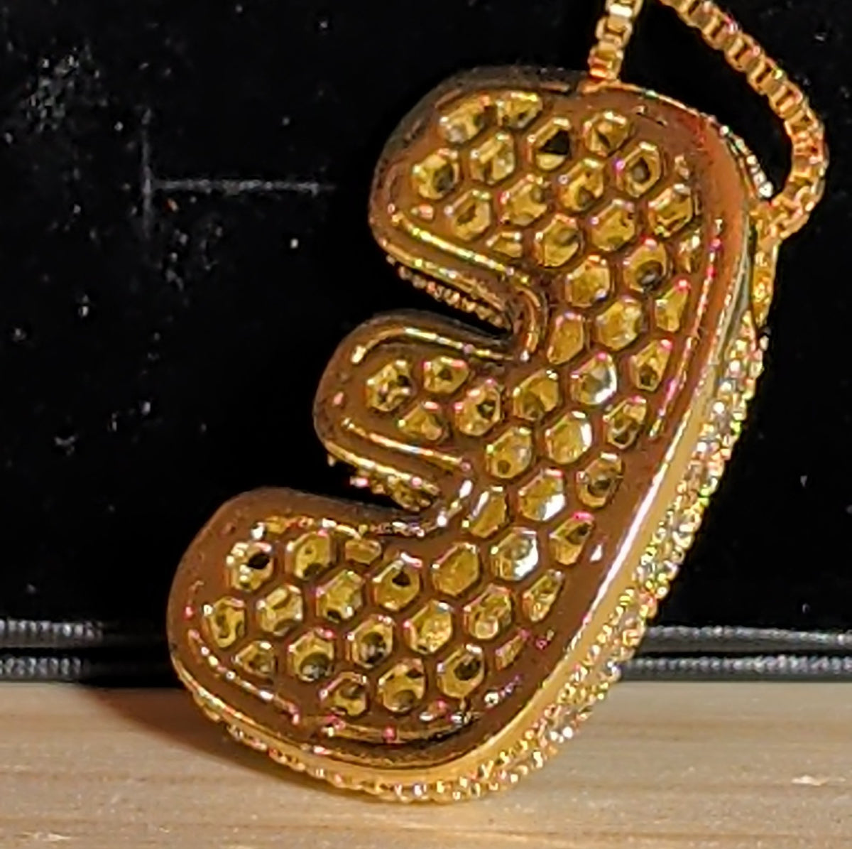 Bubble Letter E Necklace Rhinestone Gold Tone Y2K Vibe