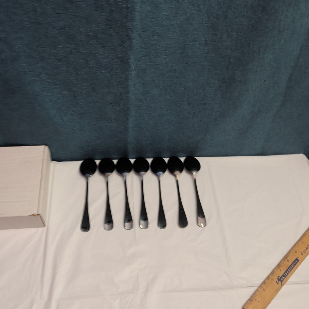 Set of 7 Black Stainless Steel Spoons 18/0 Modern Flatware Teaspoons Clean