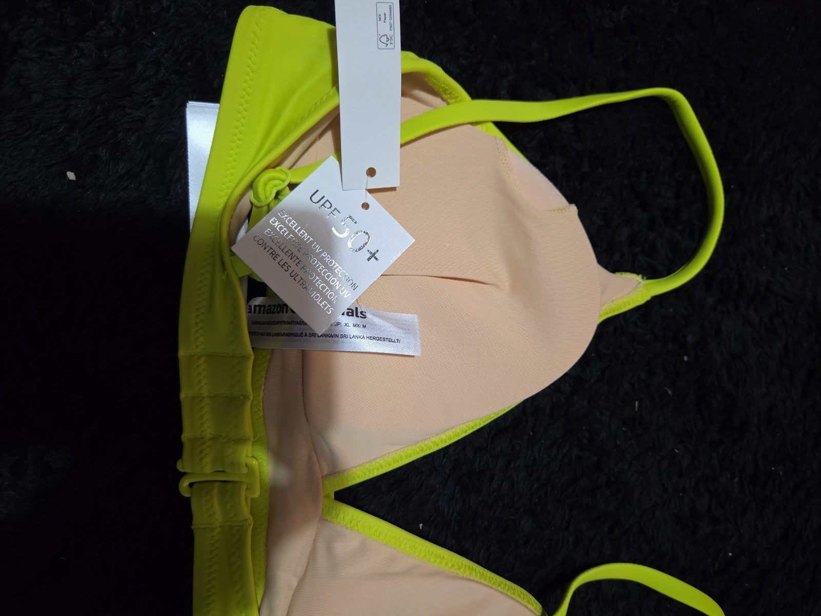 Amazon Essentials Bikini Top M Lime Green UPF 50+ Bralette Swimwear NWT Summer