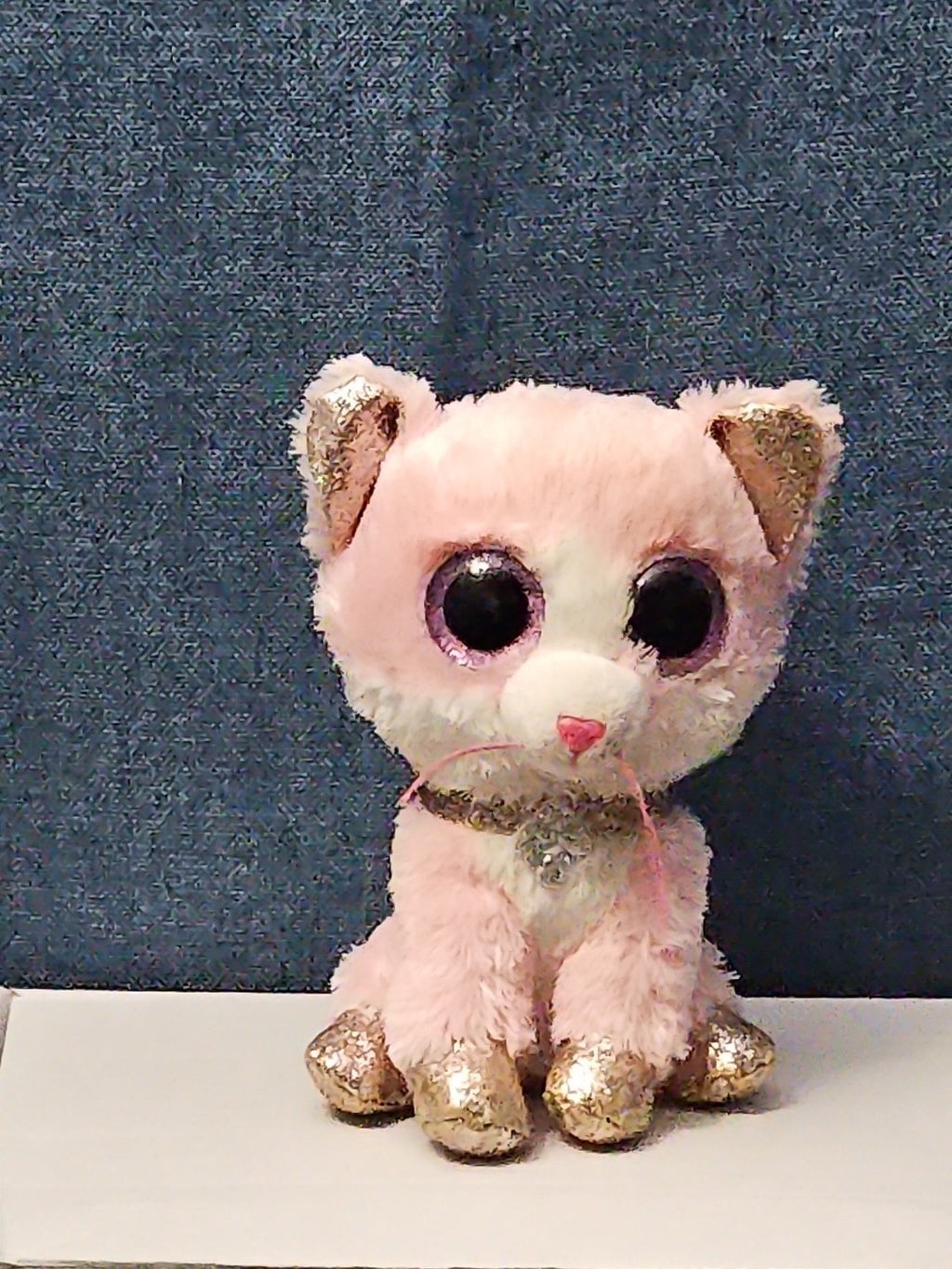 Ty Beanie Boos Fiona Pink Cat Plush | Glitter Eyes & Gold Feet | 6-9"