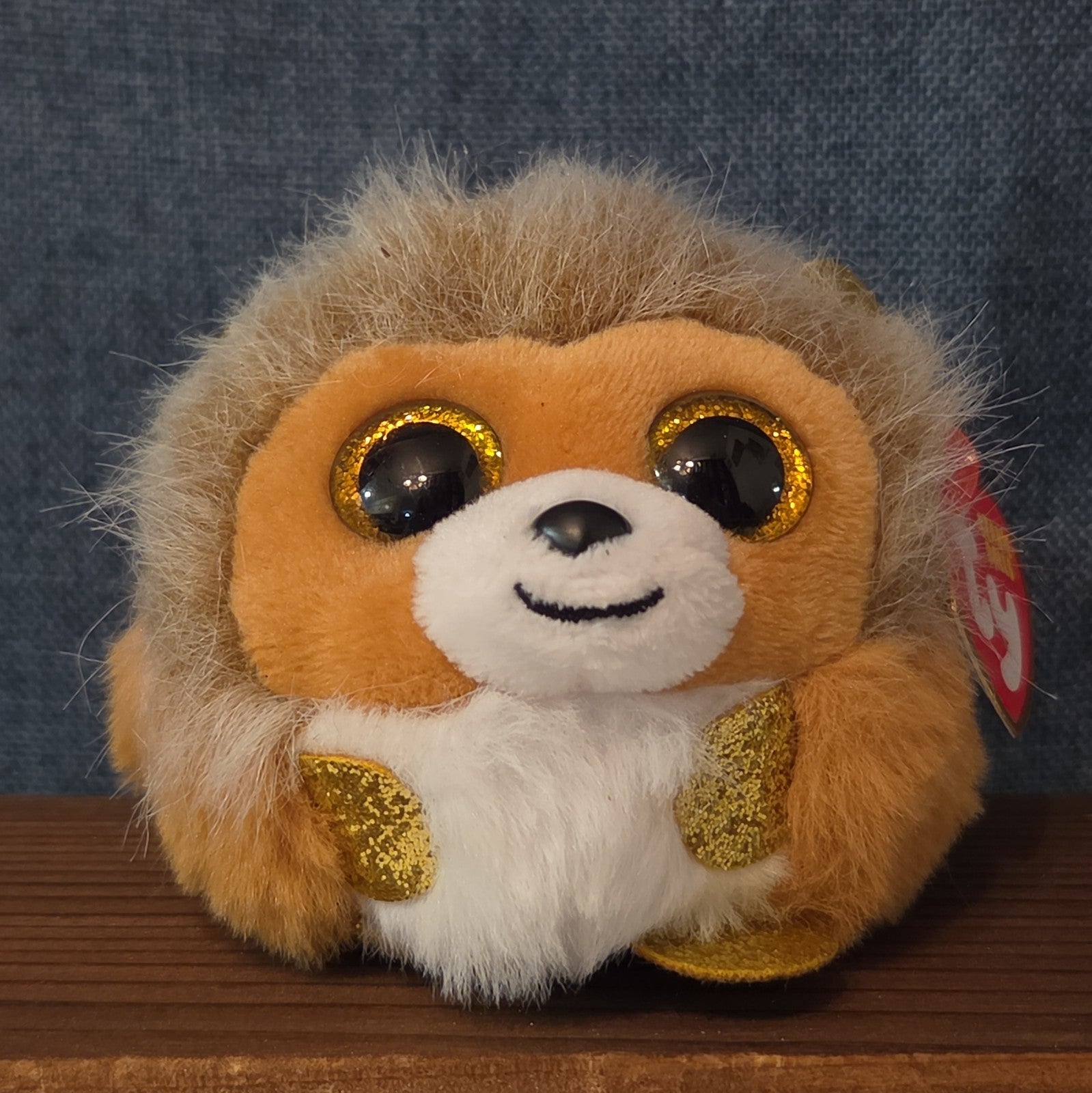 Ty Puffies Beanie Balls Caesar Lion Plush Toy 3" Glitter Eyes with tag Protector
