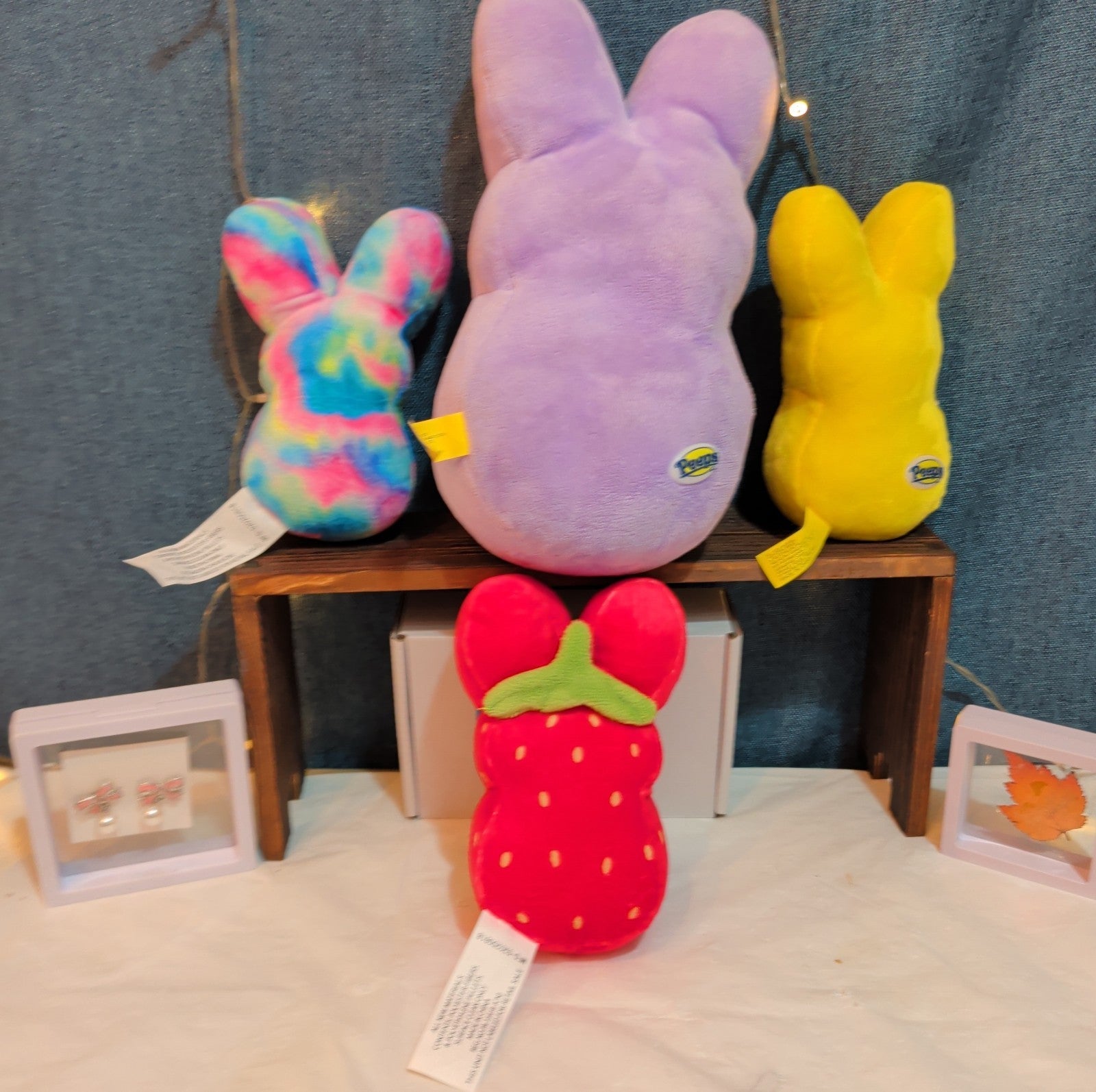 Peeps Bunny Plush Lot 4 Strawberry Tie-Dye Purple Yellow 2014