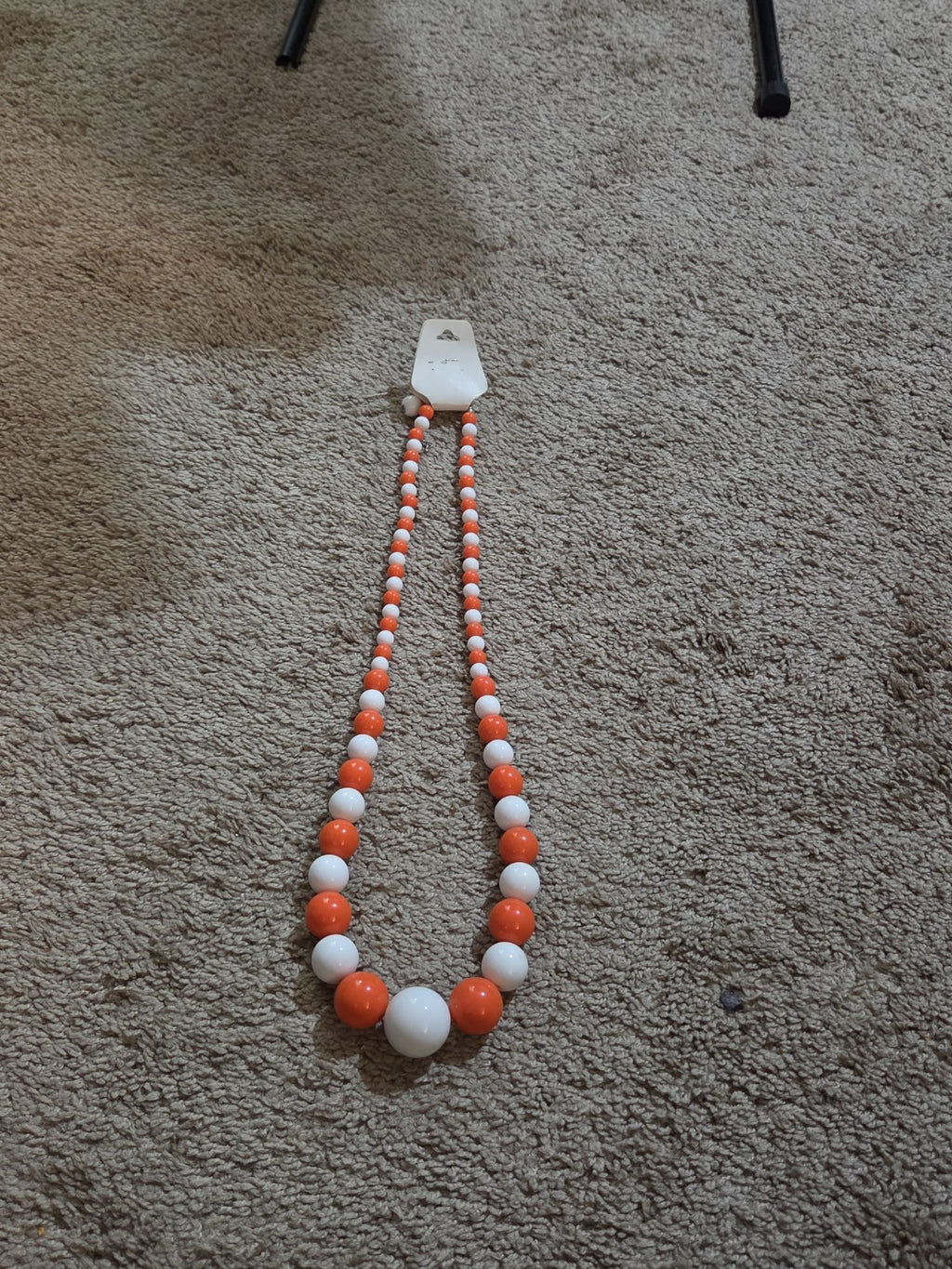 Chunky Bubblegum Bead Necklace Earring Set Orange White Retro