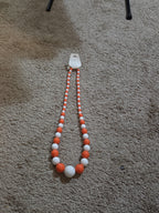 Chunky Bubblegum Bead Necklace Earring Set Orange White Retro