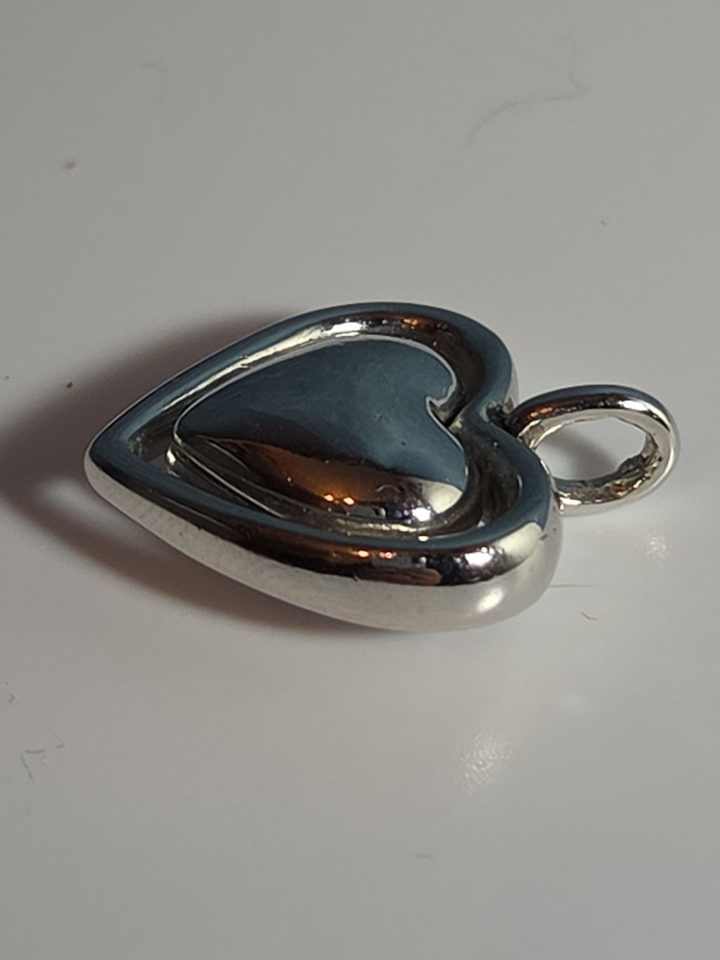 Double Heart Pendant Silver Tone Puffed Charm Y2K