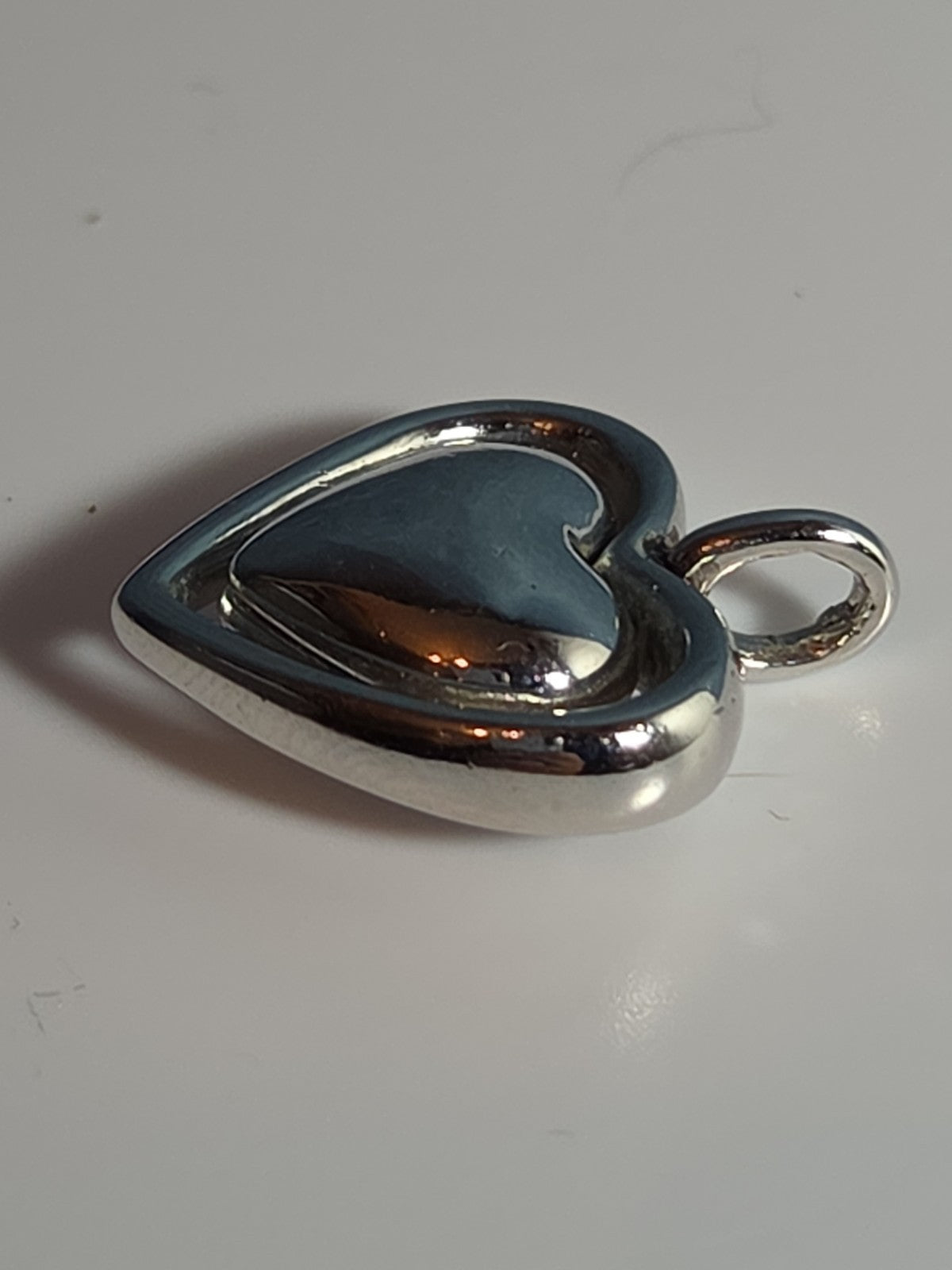 Double Heart Pendant Silver Tone Puffed Charm Y2K