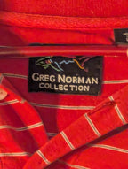 Greg Norman Collection Men's L 100% Cotton Red White Stripe Golf Polo Shark Logo