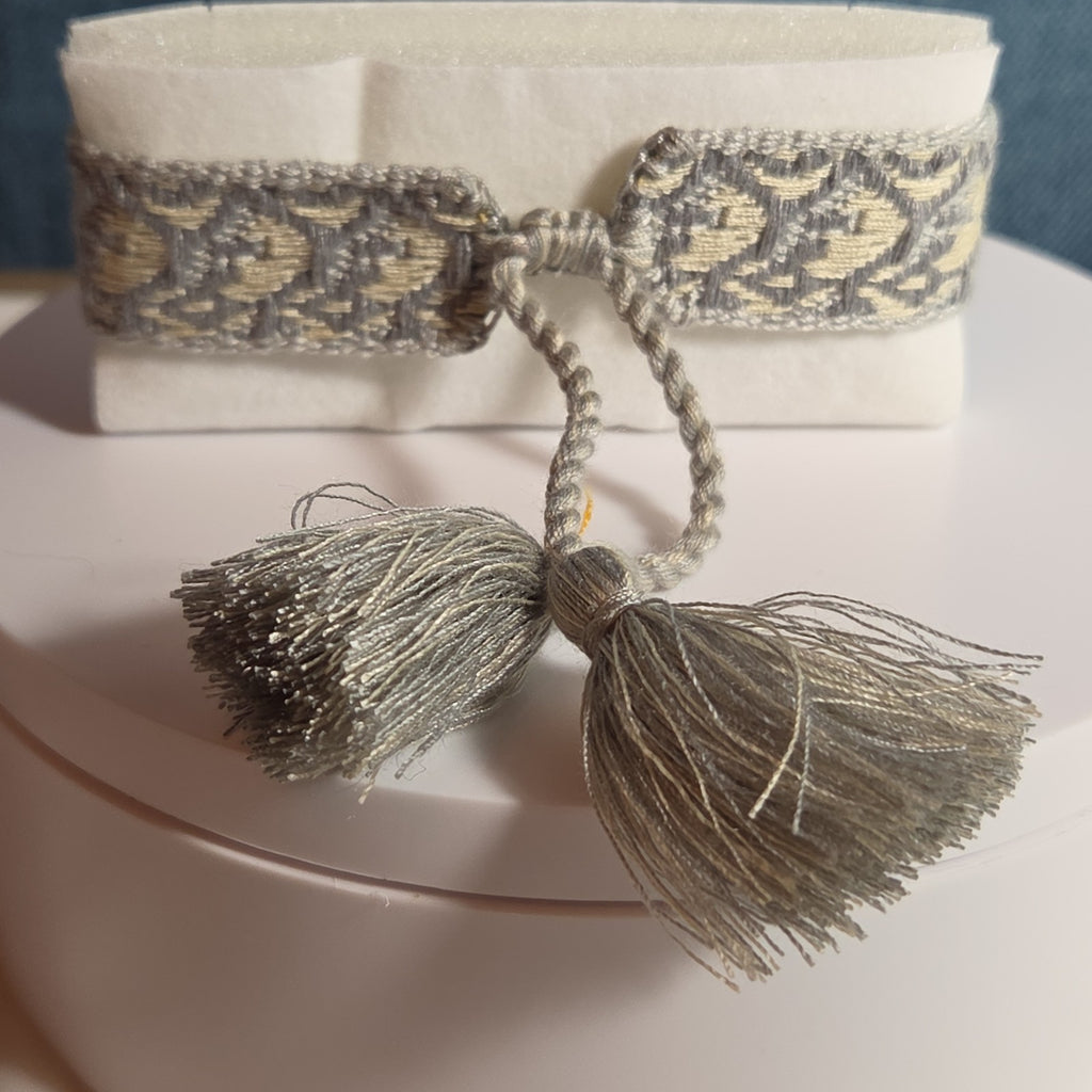 J'Adore Woven Friendship Bracelet Grey Tassel Designer Inspired