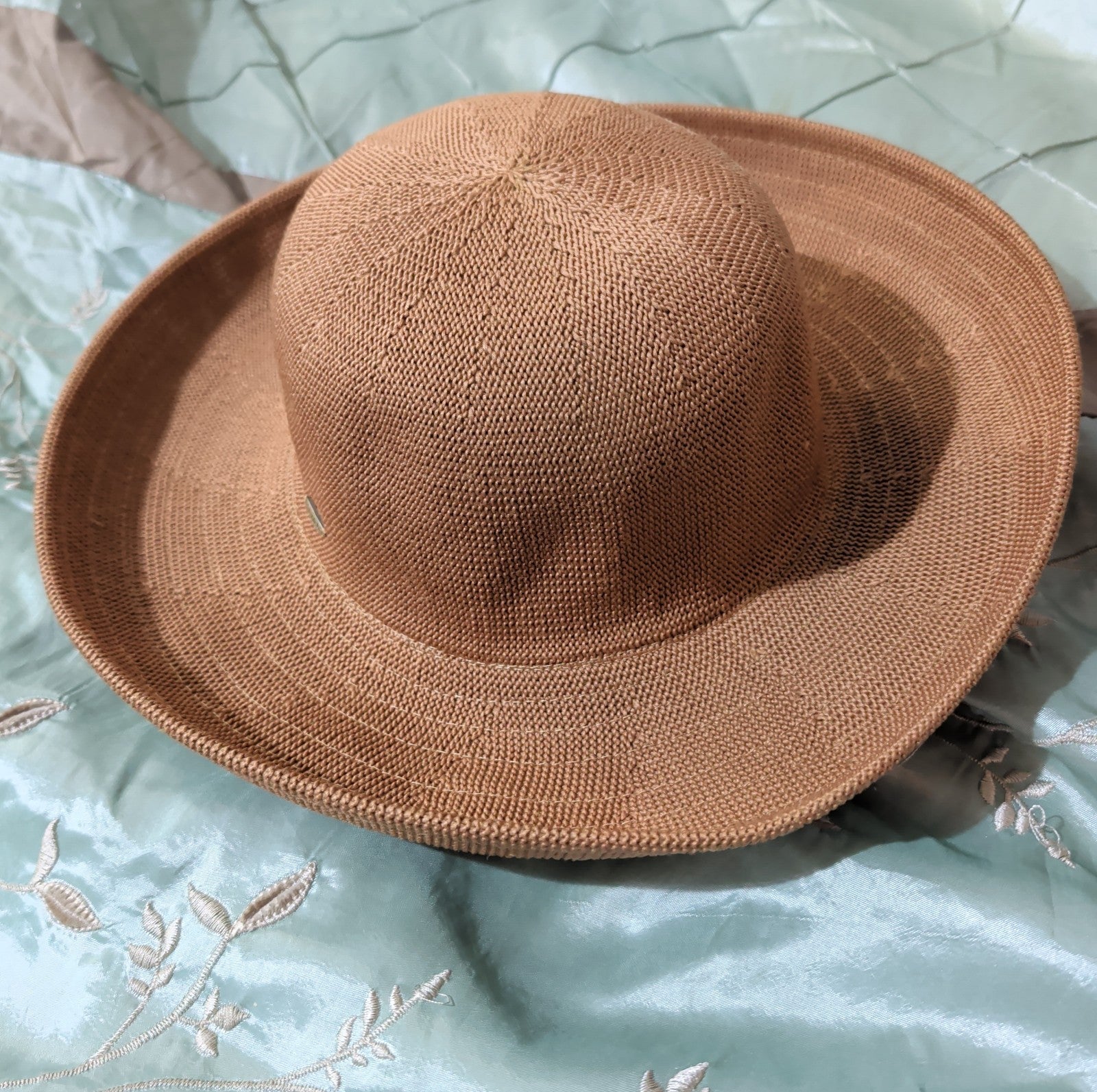 Scala Wide Brim Floppy Sun Hat Brown Acrylic Woven Packable Travel Retro
