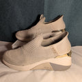 Skechers Mark Nason Slip Ins Wedge Crescent Taupe Knit Sneaker