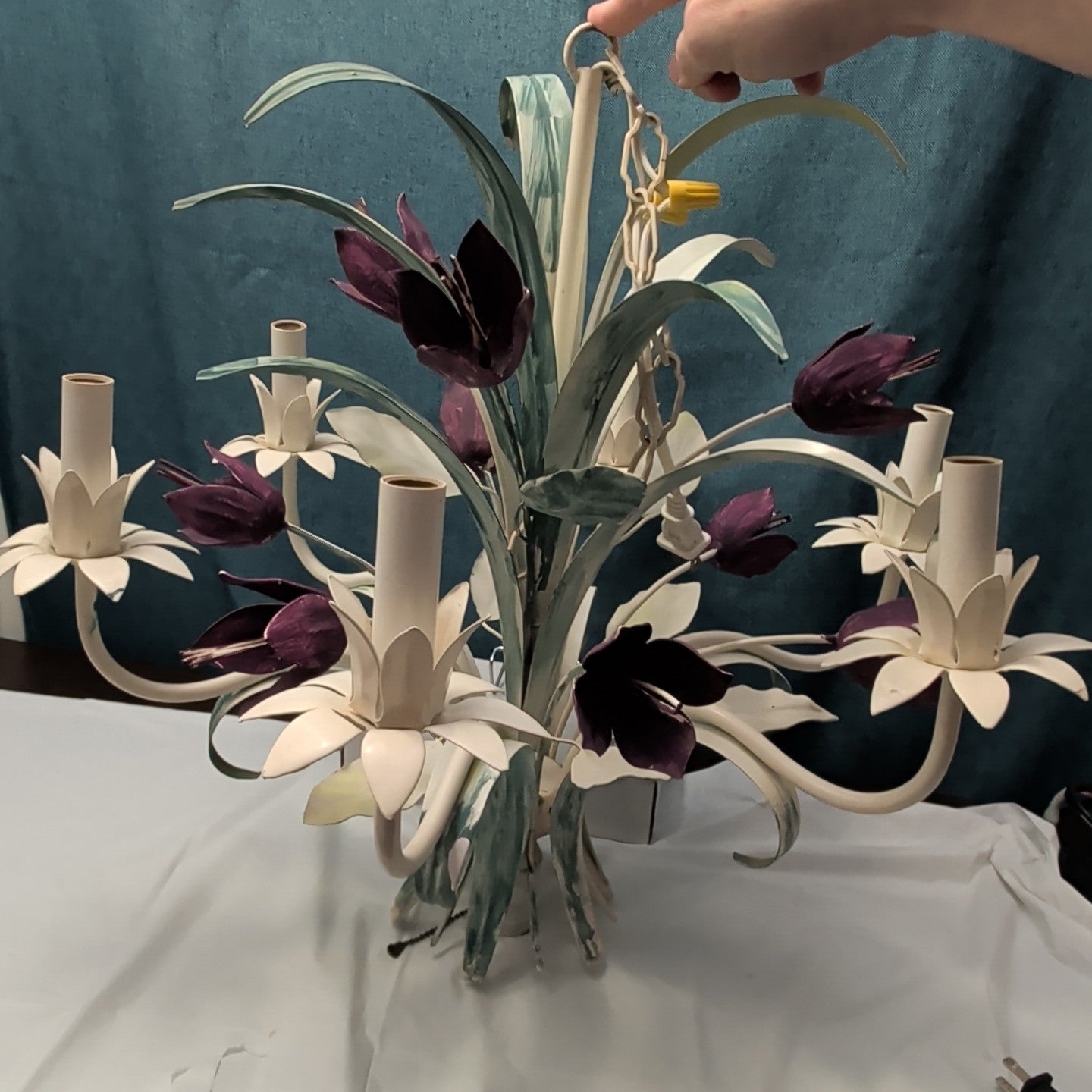 Vintage Floral Chandelier 6-Arm | Purple Tulips MCM | Hollywood | Tested