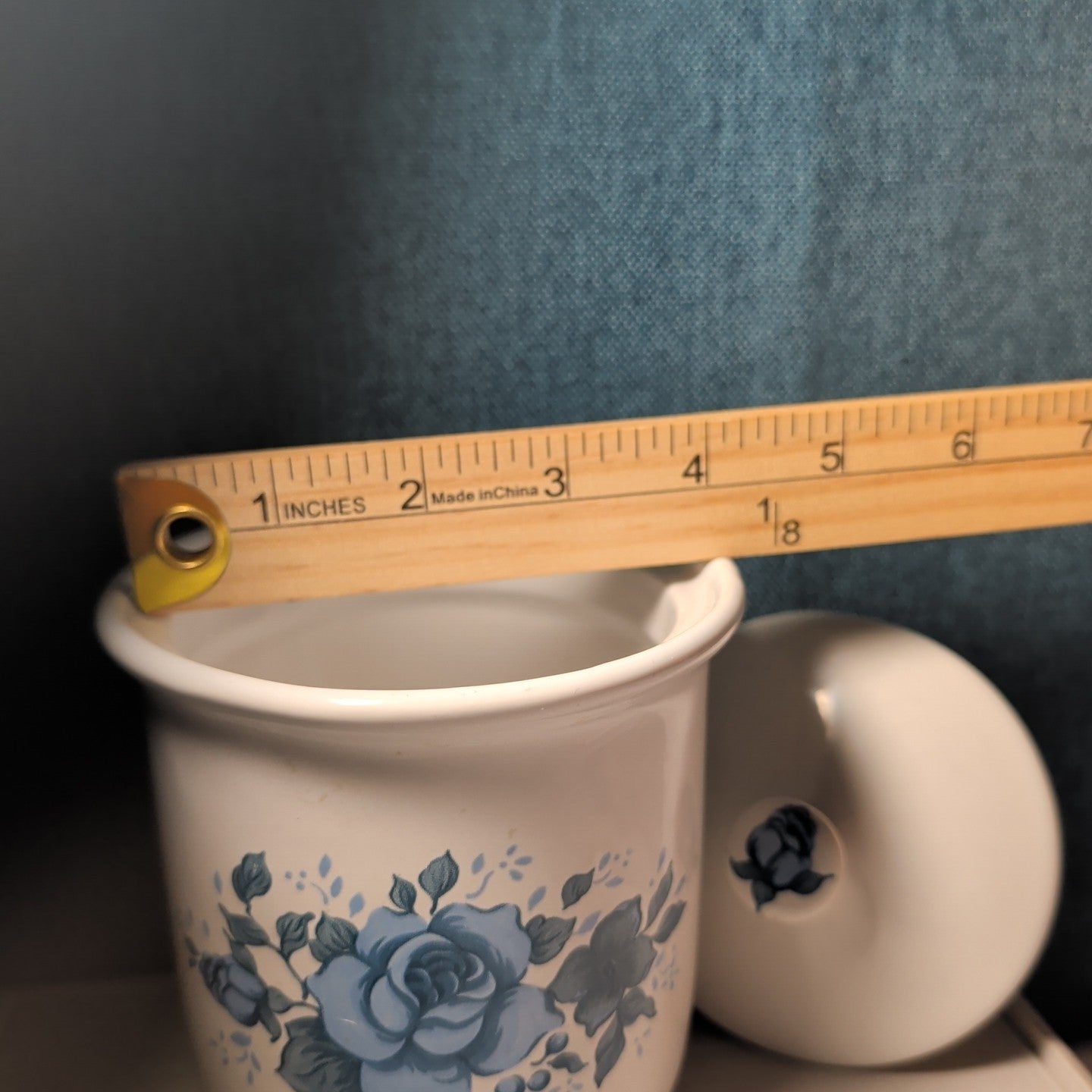 Jay Import Blue Rose Ceramic Canister with Lid Floral Farmhouse Decor 5" Jar