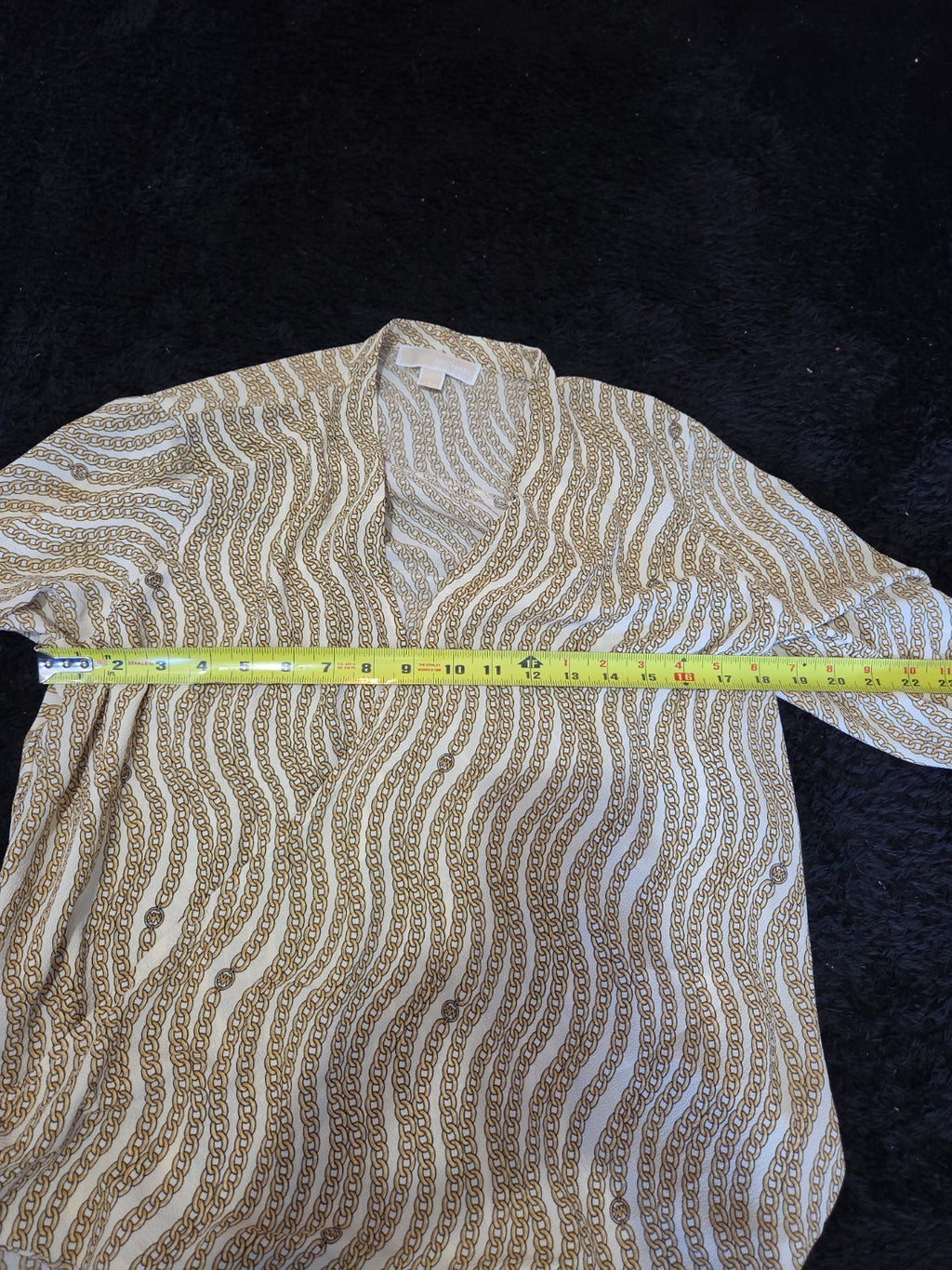 Michael Kors Blouse Gold Chain Link Print Wrap V-Neck Stretch Top L Gently Used
