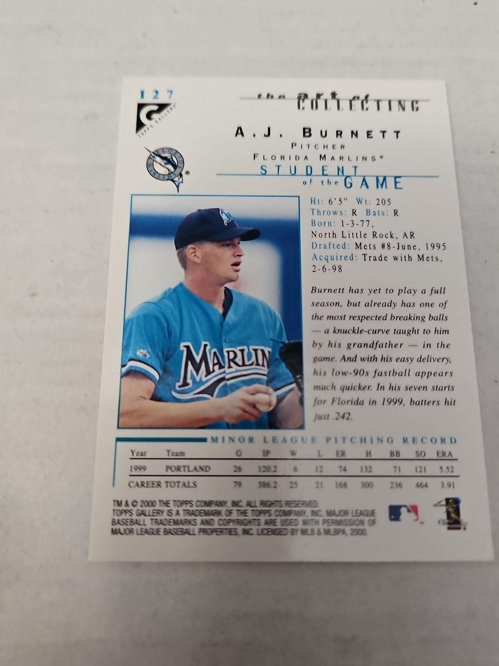 2000 Topps Gallery - Students of the Game A.J. Burnett #127