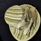 Carissimo Green Striped Wide Brim Church Derby Hat Bow Ribbon Vintage