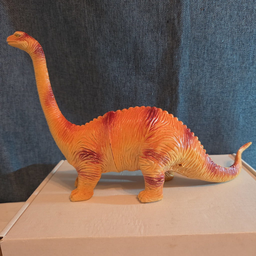Apatosaurus Dinosaur Toy 11” Soft Vinyl Orange Red Stripe Brontosaurus Figure