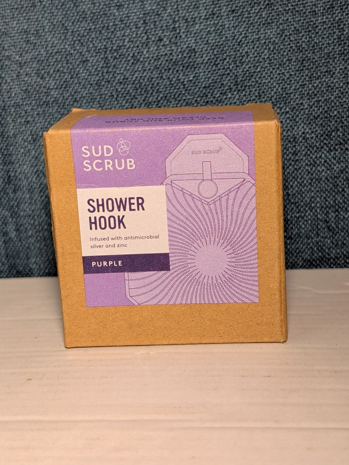 NEW Sud Scrub Antimicrobial Shower Hook Purple | Adhesive Rust-Resistant Holder