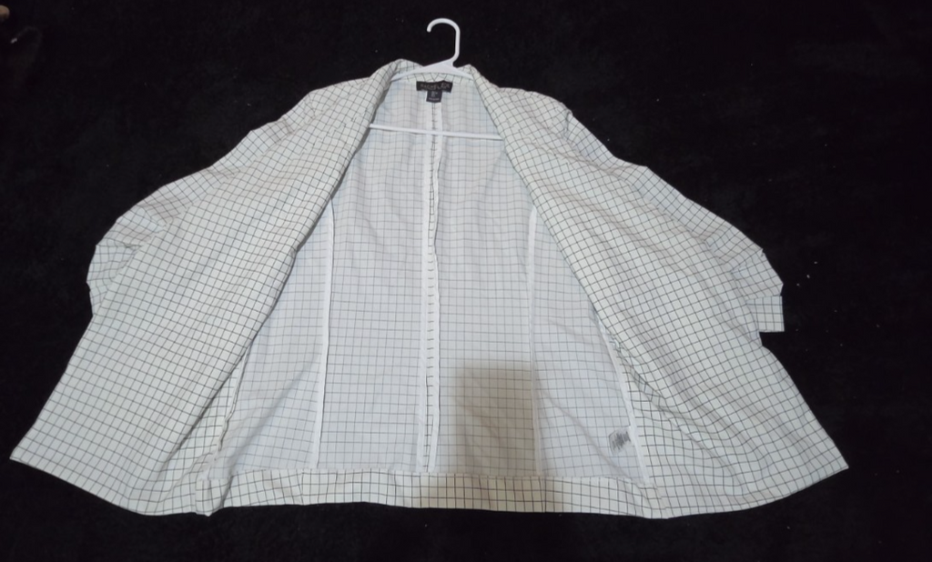 Rachel Zoe Open Front Blazer Women's S White Black Check 3/4 Sleeve Ruche Size L
