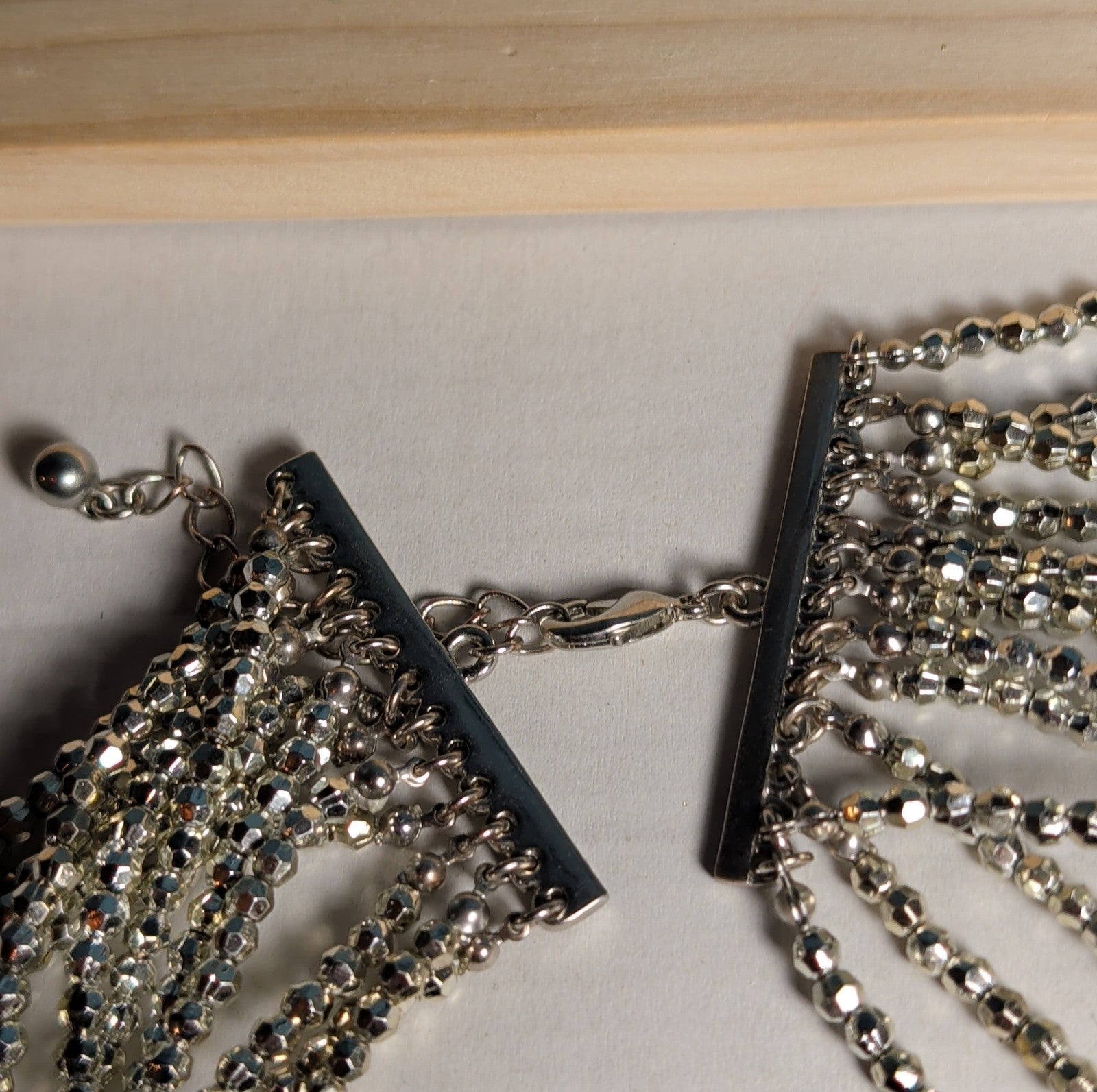Multi Strand Silver Tone Beaded Statement Necklace Glam