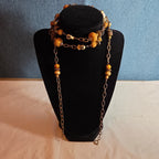 Earth Tone Bead Coppertone Chain Necklace Boho 70s Vibe