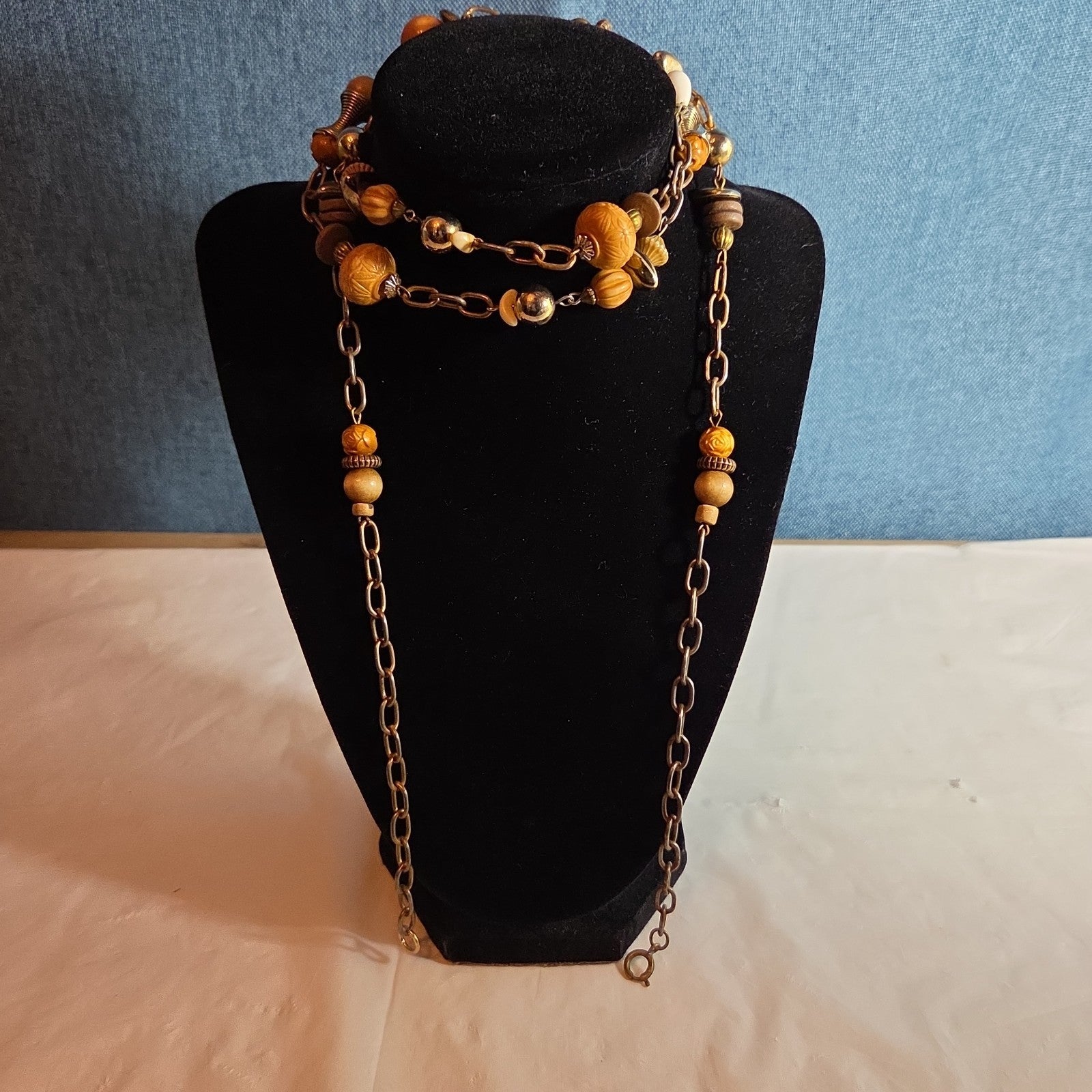Earth Tone Bead Coppertone Chain Necklace Boho 70s Vibe