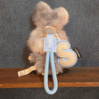 Baby Three Super Mini Bunny Letter S Gray Plush Bag Charm Pendant