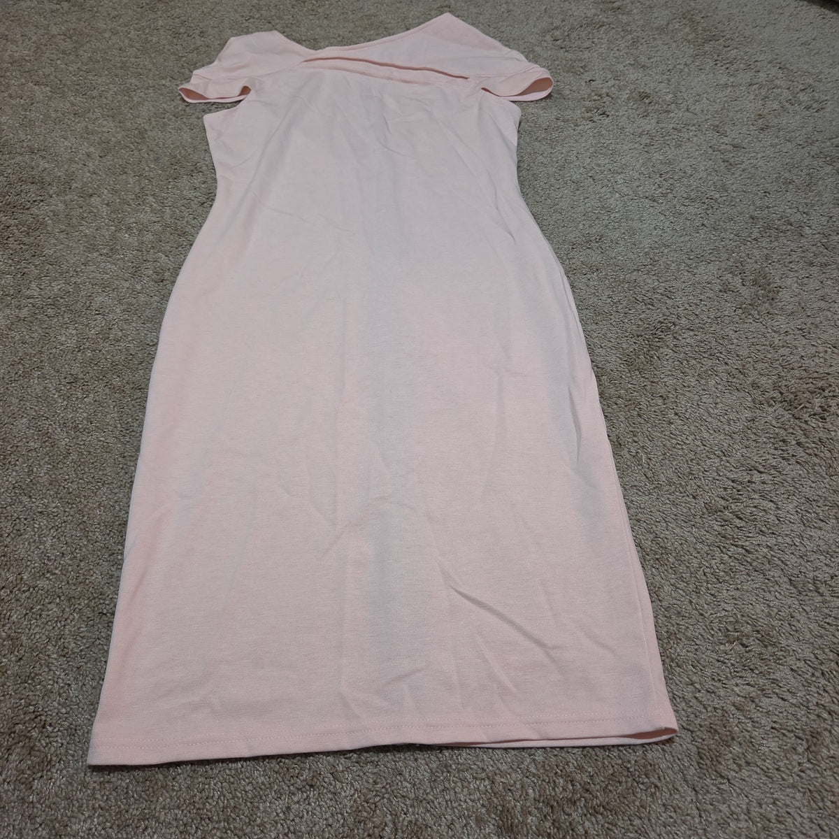 Blush Pink Midi Dress Full Zip Cutout Short Sleeve Bodycon XXL