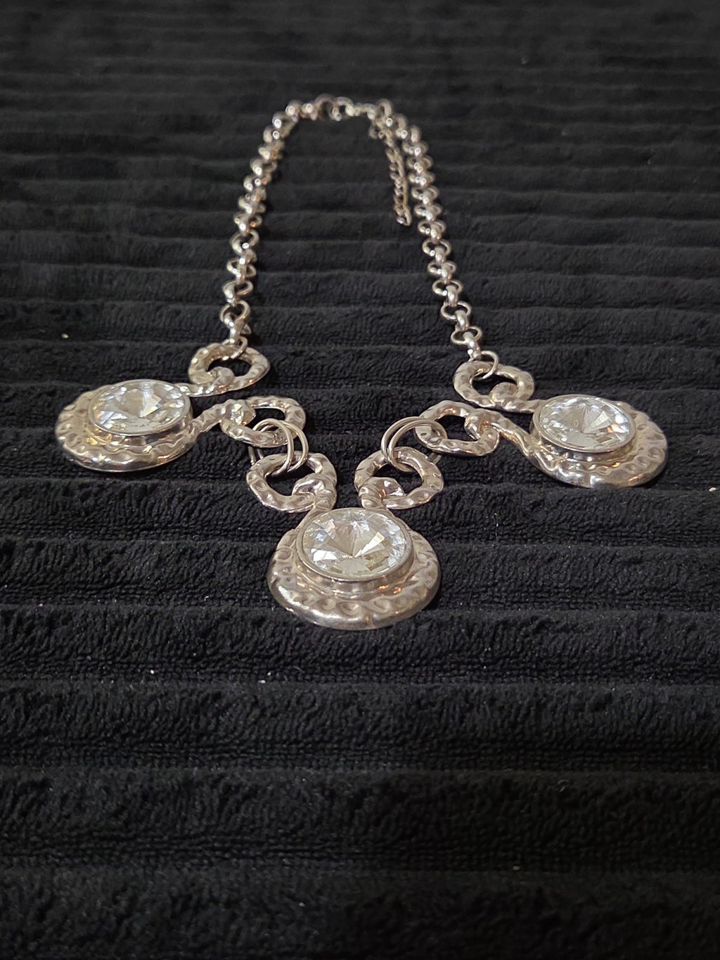 Silver Tone Chunky Crystal Bib Statement Necklace