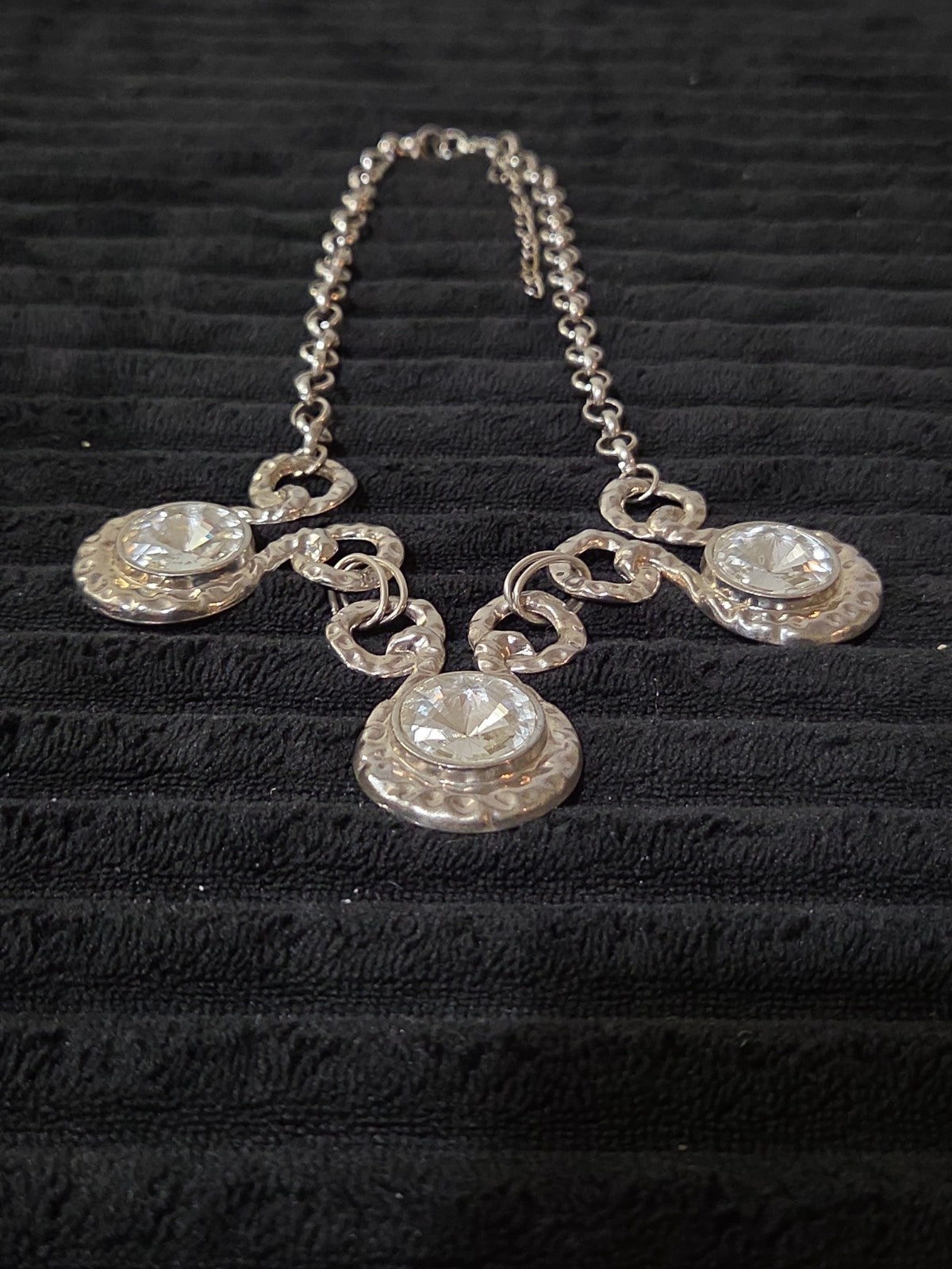 Silver Tone Chunky Crystal Bib Statement Necklace