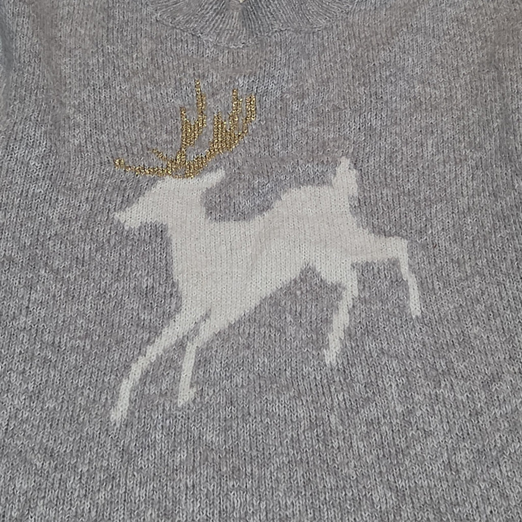 Hatley Girls Reindeer Knit Dress Size 10 Holiday Winter Sparkly Grey