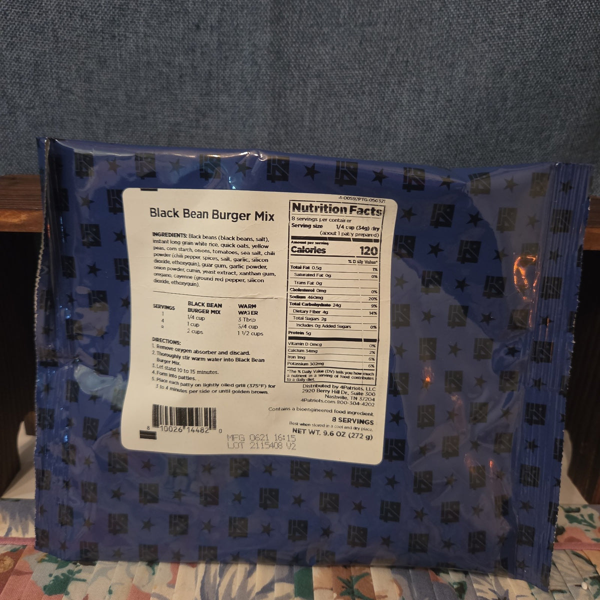 4Patriots Black Bean Burger Mix 8 Servings Survival Food