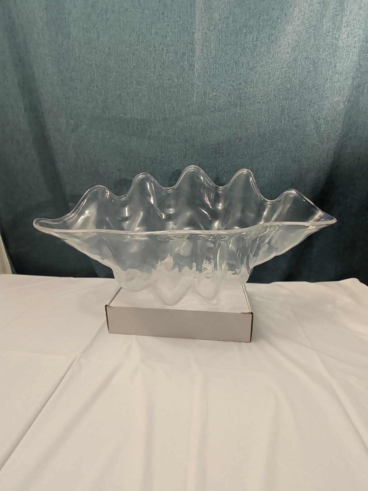Large Acrylic Clam Shell Serving Bowl 18" Wavy Scalloped Beach House Centerpiece
