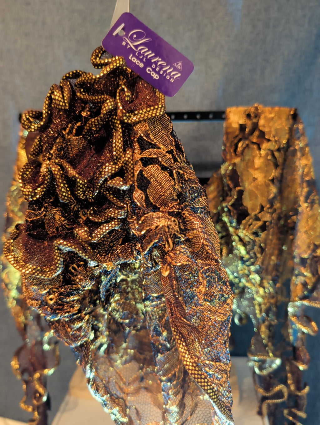 Laurena by LJL Metallic Lace Scarf Wrap Henna Rust Ruffled Boho NWT 63x23