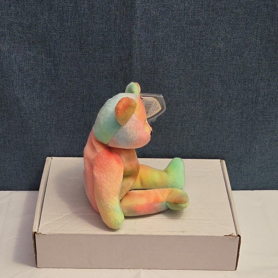 Ty Beanie Baby Peace Bear 1997 Retired - Unique Pastel Tie Dye Tag Protector