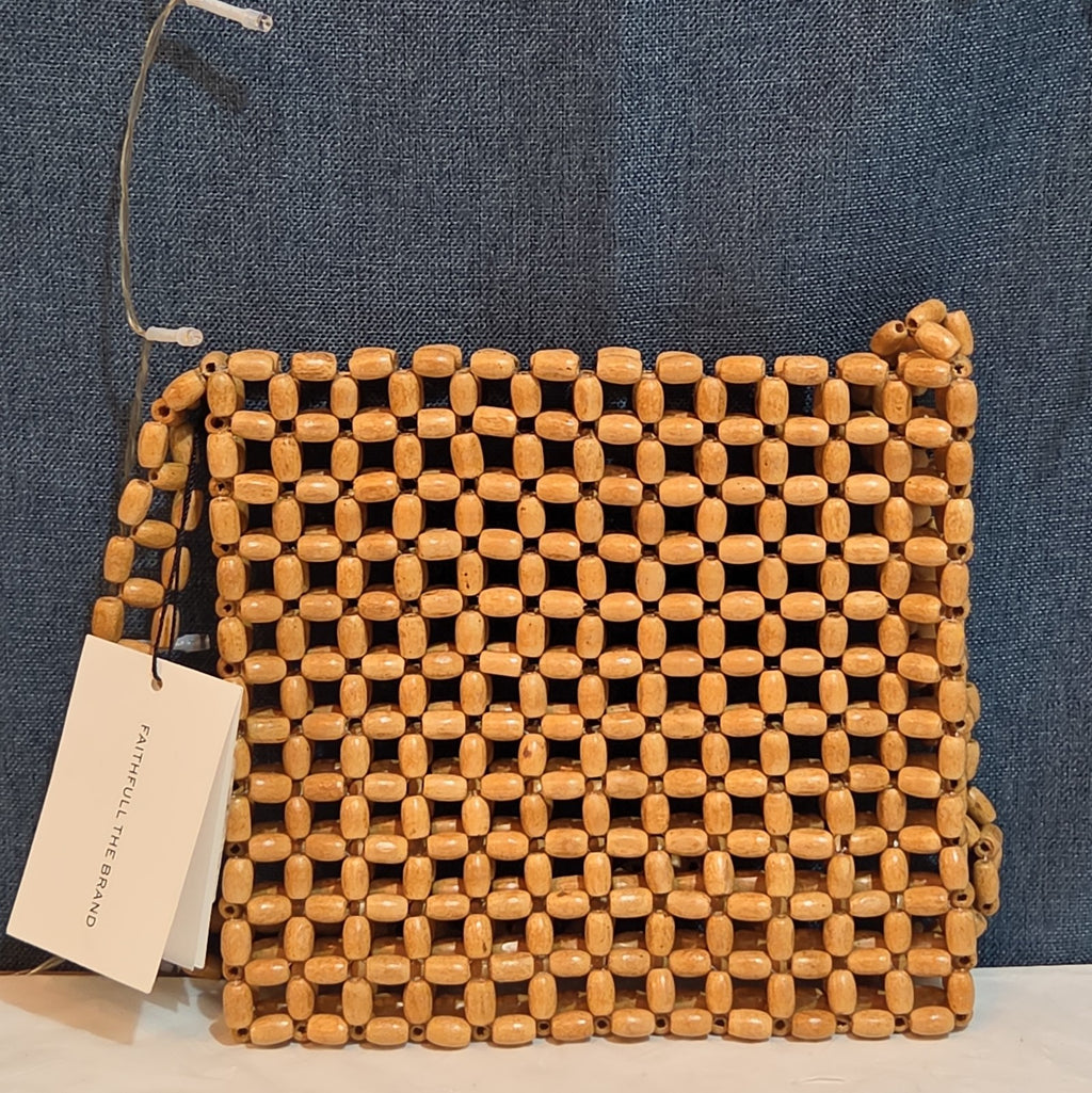 Faithfull The Brand Beaded Clutch Wood Boho Summer Bag NWT FFA056