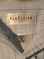 Van Heusen Wrinkle Free Broadcloth Dress Shirt Men's 16 (34/35) Light Blue Plaid
