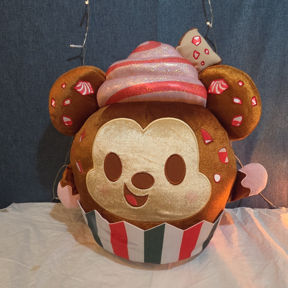 Disney Mickey Mouse Gingerbread Cupcake Plush Toy with Peppermint Accents