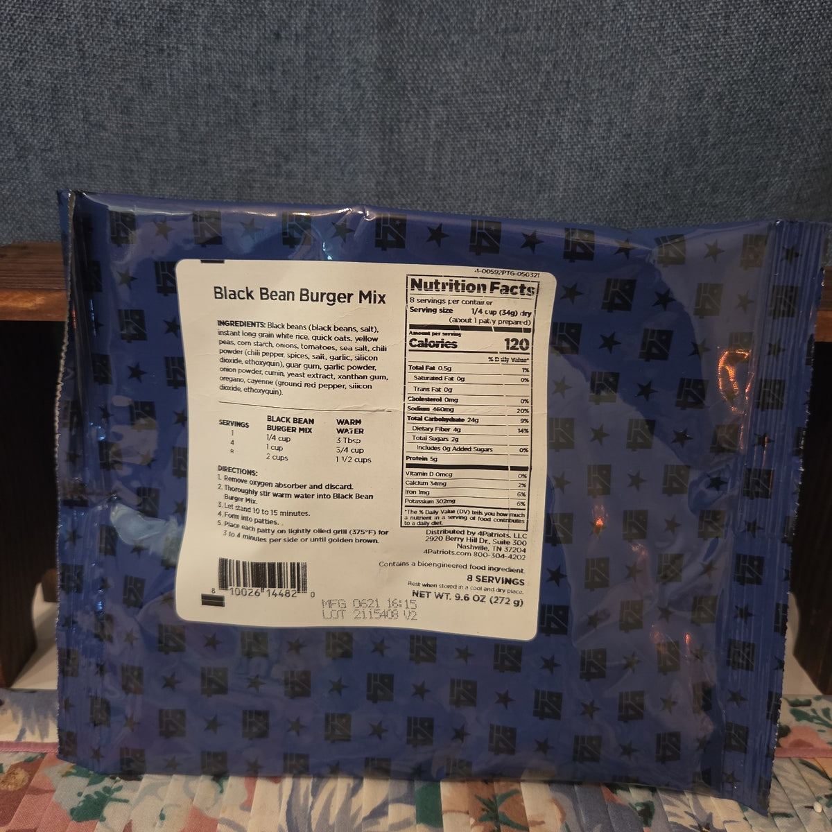 4Patriots Black Bean Burger Mix 8 Servings Survival Food