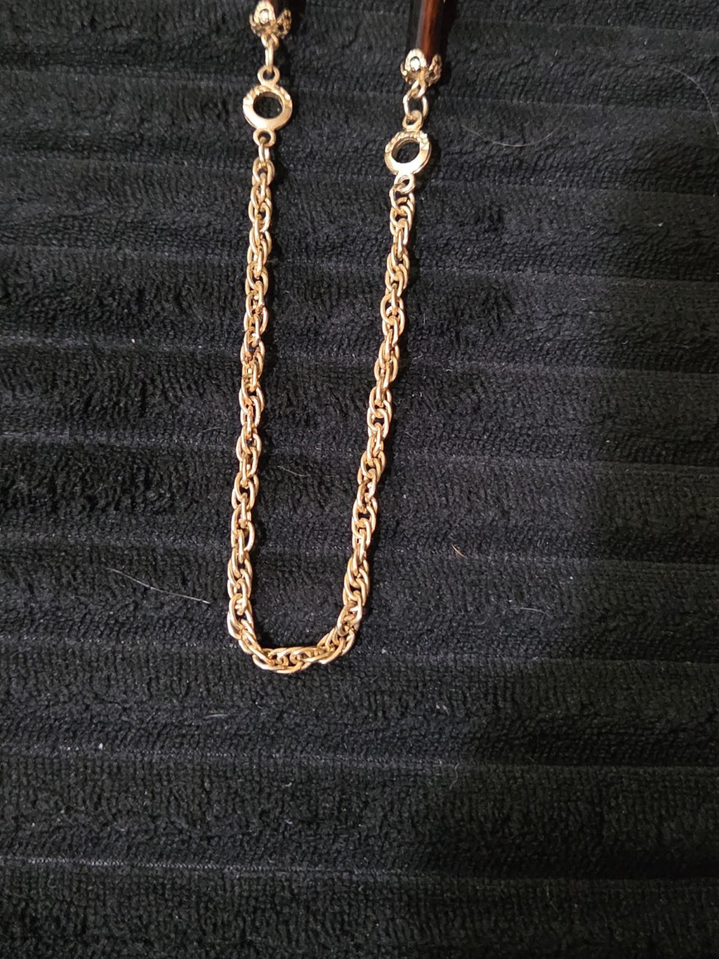 Sarah Coventry Emberwood Long Vintage Necklace 1975 Gold Tone Root Beer Amber