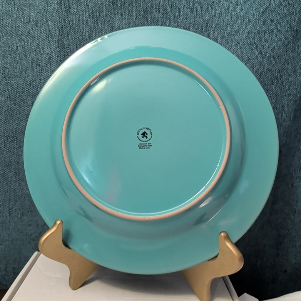 Set of 4 Royal Norfolk Dinner Plates Turquoise Teal Blue Scrolls Rim 10.5"