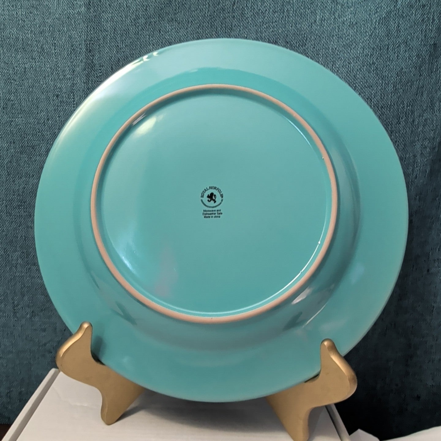 Set of 4 Royal Norfolk Dinner Plates Turquoise Teal Blue Scrolls Rim 10.5"