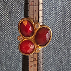 Red Gemstone Cluster Ring Gold Tone Statement Size 8.5
