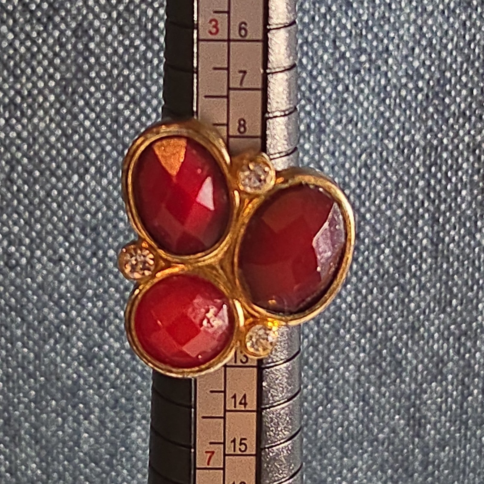 Red Gemstone Cluster Ring Gold Tone Statement Size 8.5