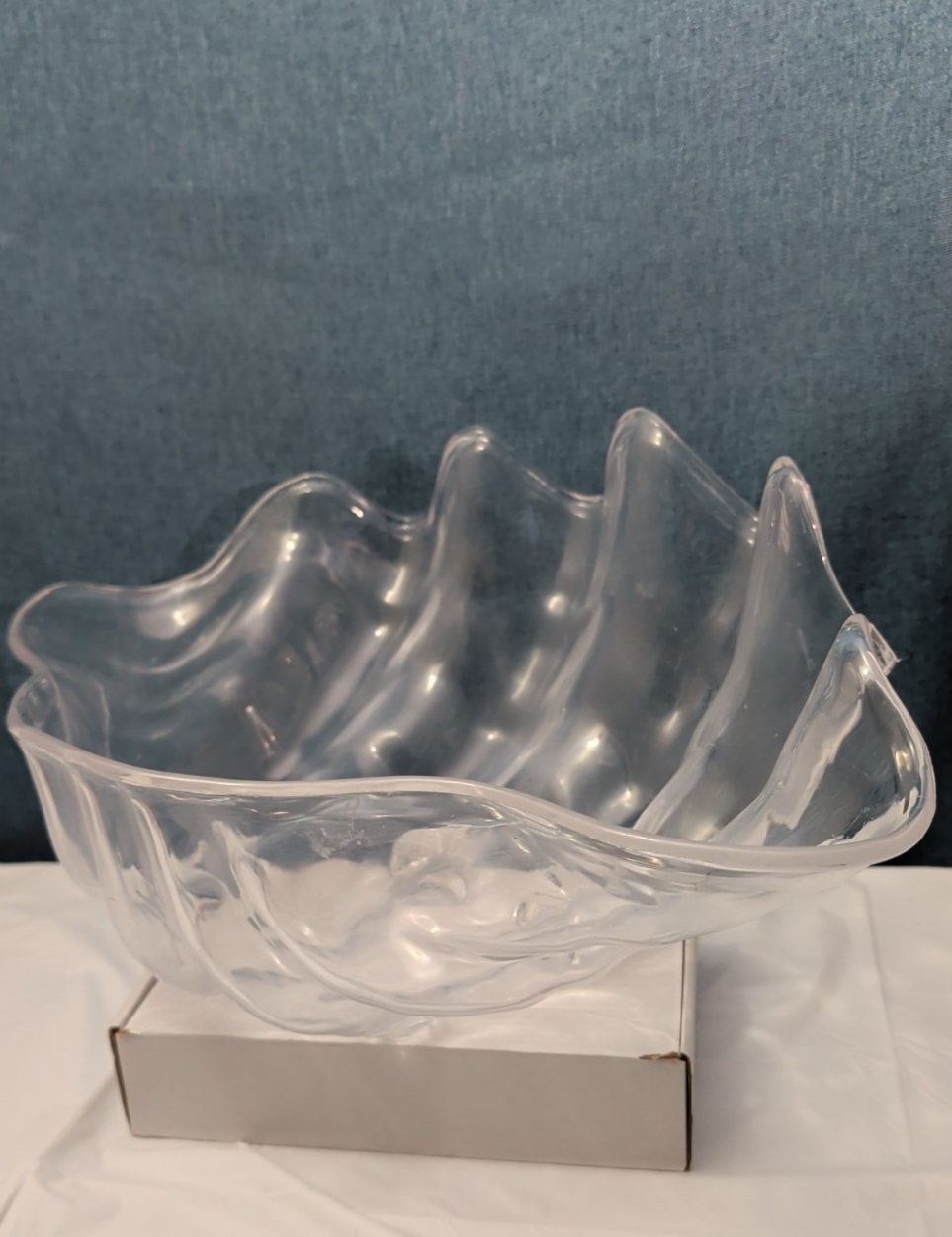 Large Acrylic Clam Shell Serving Bowl 18" Wavy Scalloped Beach House Centerpiece