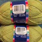 Herrschners Afghan Yarn 2 Ply Celadon Green Acrylic 2 Skein Lot 0046