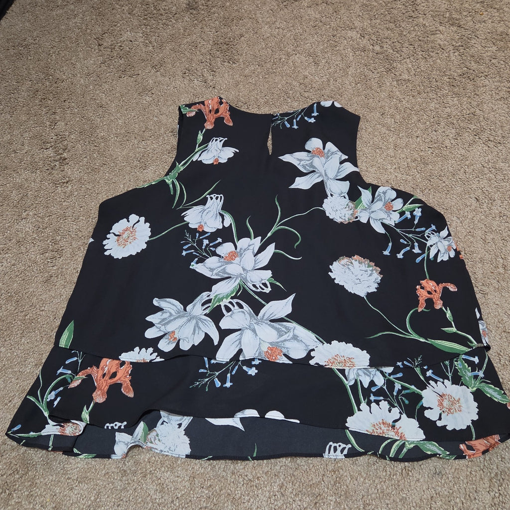 Simply Styled Sears Floral Sleeveless Blouse Tiered Top L