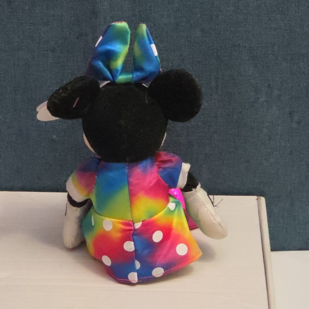 Ty Disney Beanie Baby Minnie Mouse Sparkle Rainbow Dress Metallic Pink Shoes